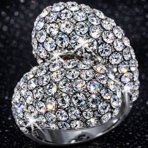 New Swarovski Crystal Element Micro Pave Set Bypass Dome Cocktail statement Ring